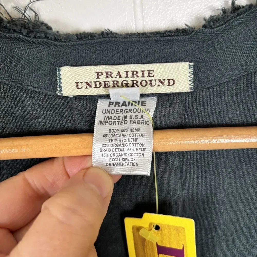 Prairie Underground Large Green Chenille Vest Jacket Organic Cotton & Hemp - NEW